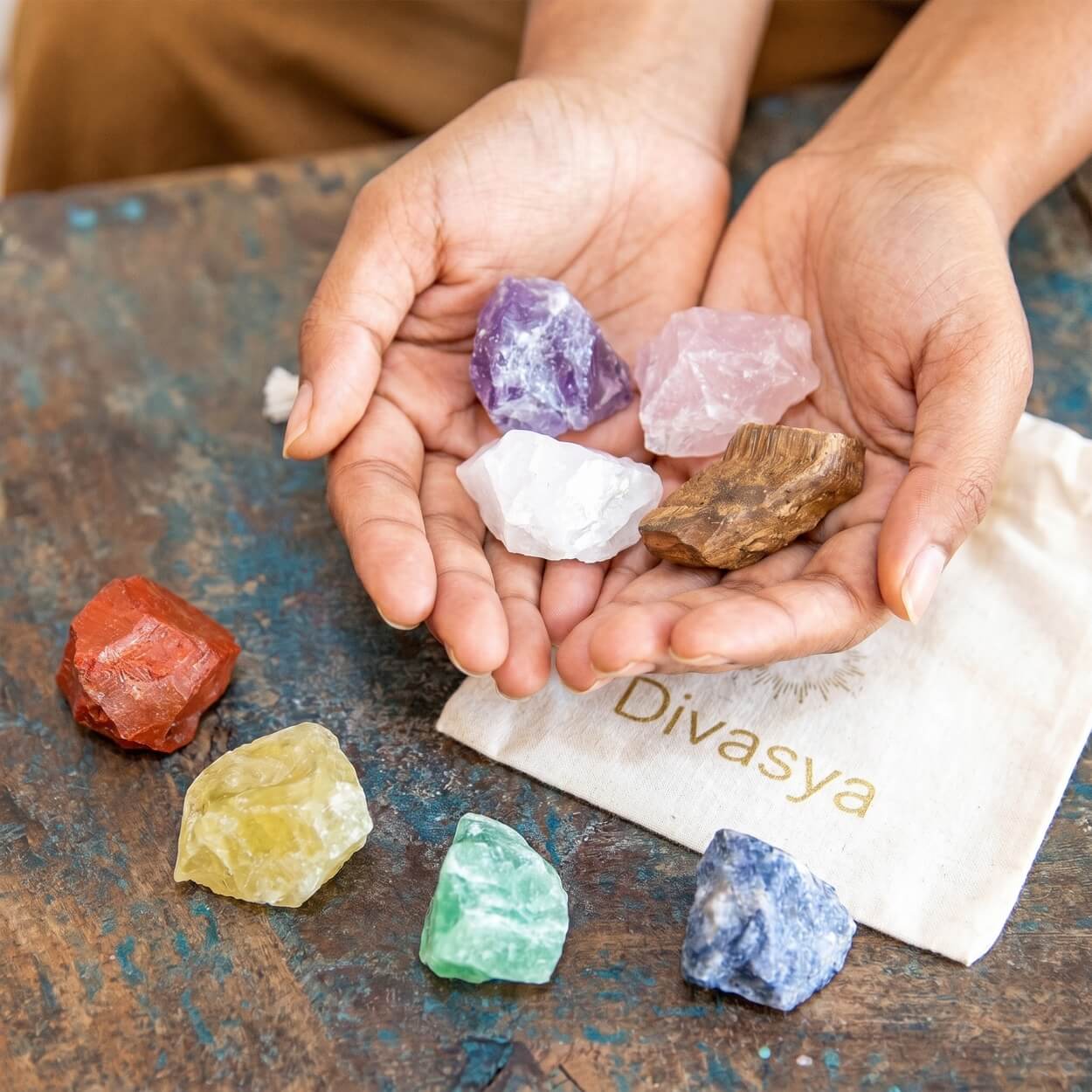 Set Básico de Piedras de los 7 Chakras | Cristales Naturales en Bruto | Divasya