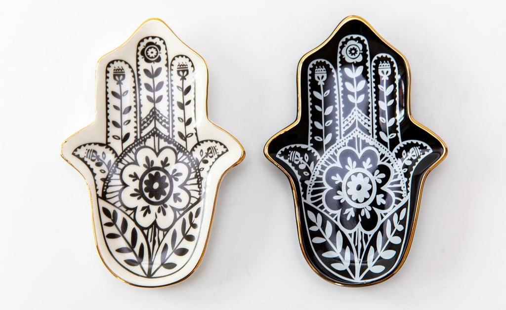 Schmuckschale Hamsa Hand schwarz weiß 