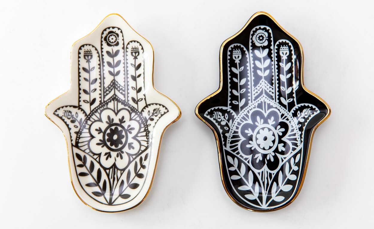 Schmuckschale Hamsa Hand schwarz weiß 