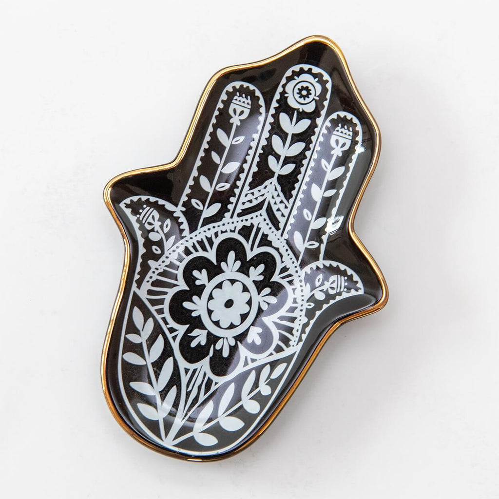 Schmuckschale Hamsa Hand schwarz weiß 
