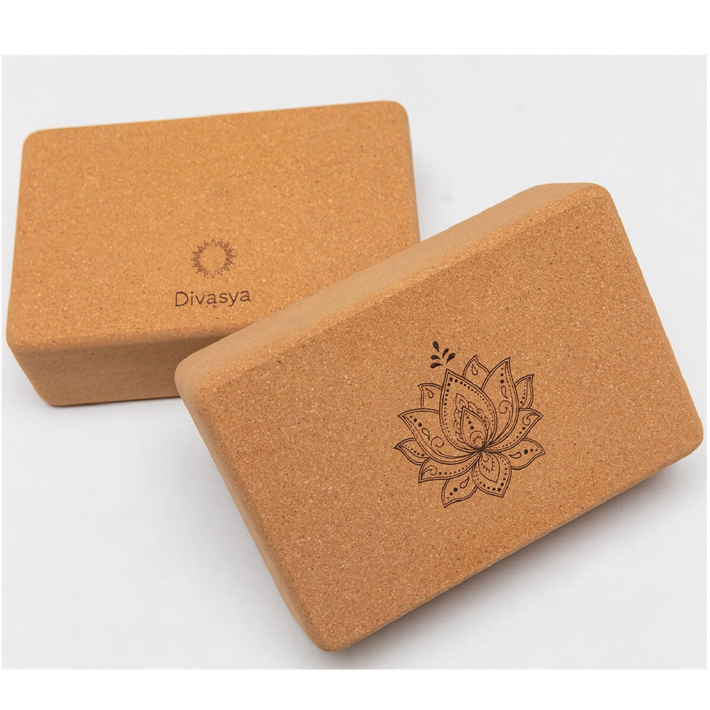 Yoga Blöcke 2er Set Kork Lotus Motiv